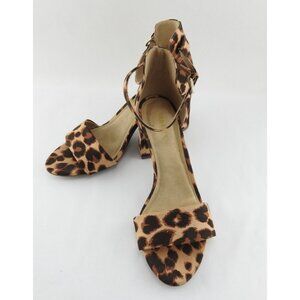 Old Navy Party Sandals Velvety Leopard Print Ankle Strap Block Heel Womens sz 9